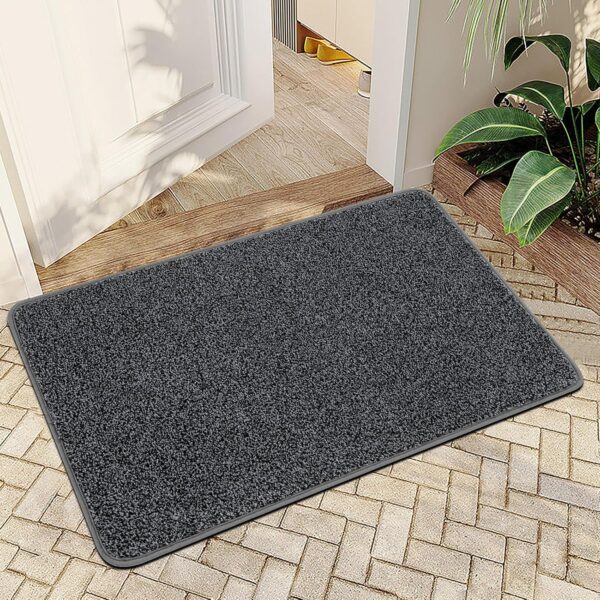 Front Door Mat Entrance, Non-Slip Absorbent Waterproof Welcome Doormat with TPR Backing, Dirt Trapping Entrance Inside Floor Mats for Entryway Washable Low-Profile, 29.5" x 17", Dark Grey