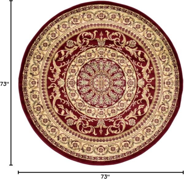 Traditional Classic Medallion Floral Motif Area Rug (6' 0 x 6' 0 Round, Burgundy/ Ivory) - Image 2